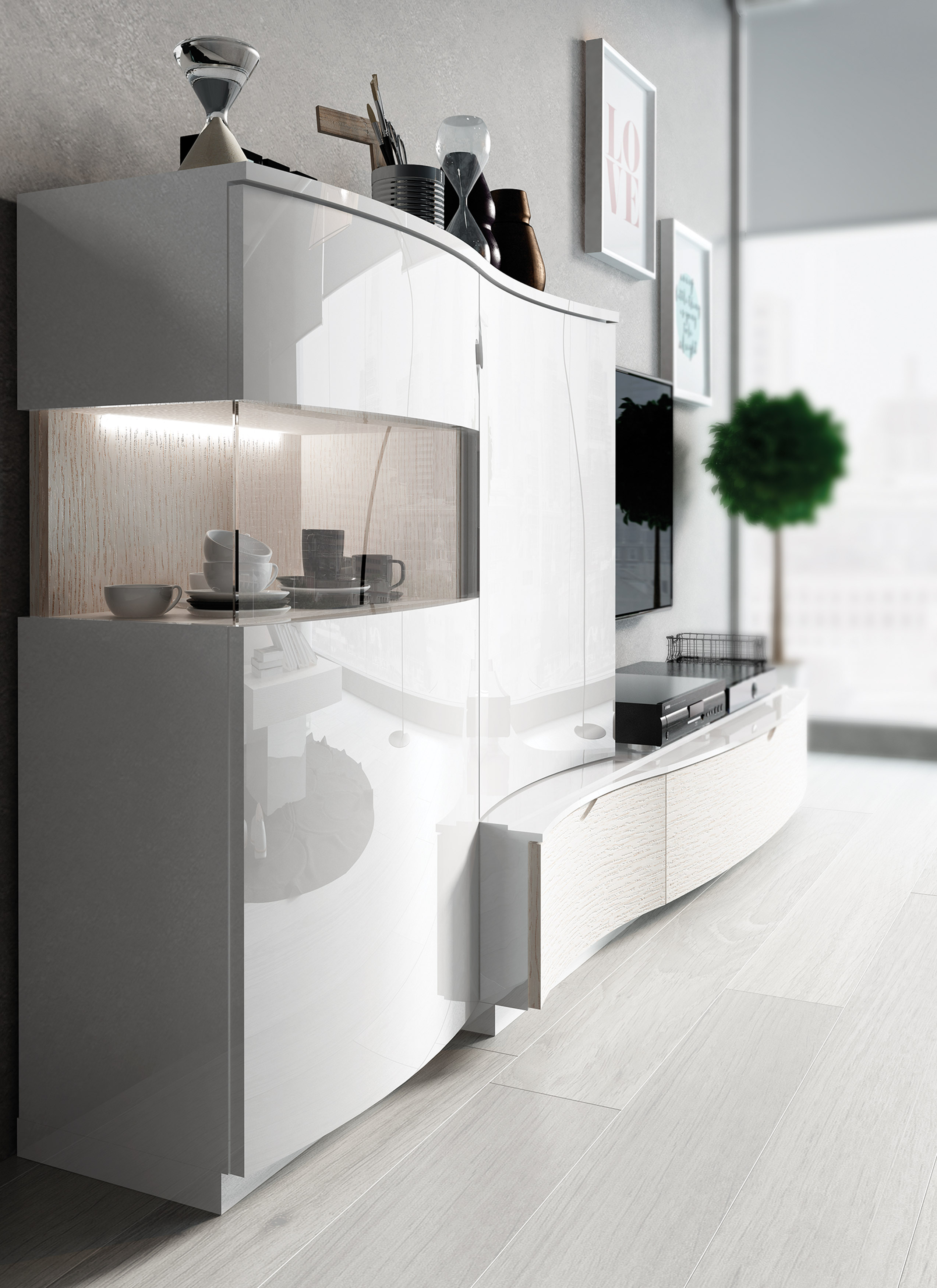 Contemporary Entertainment Wall Unit in White - Click Image to Close