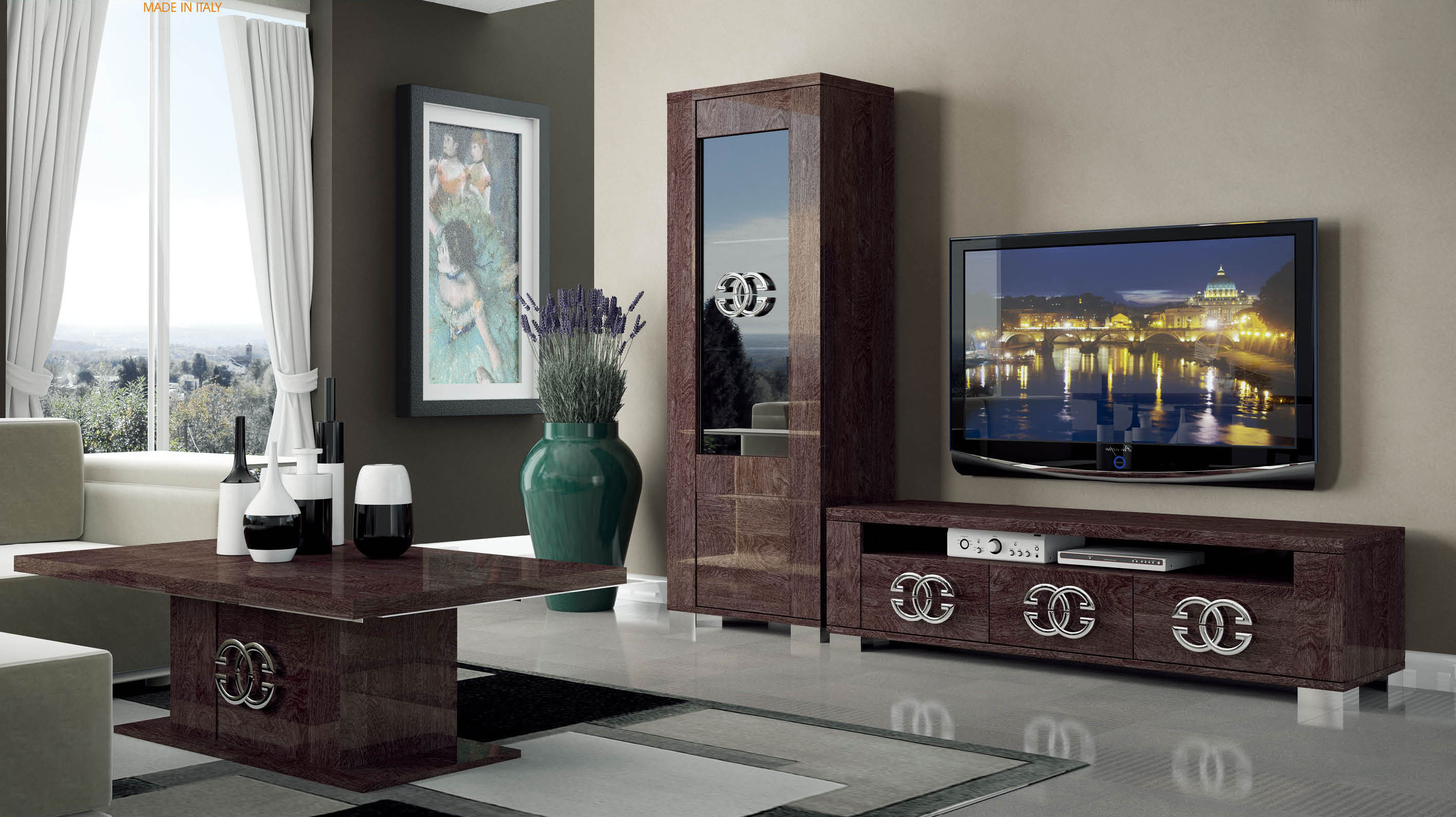 made in italy luxury tv base wall unit walnut esfprestige