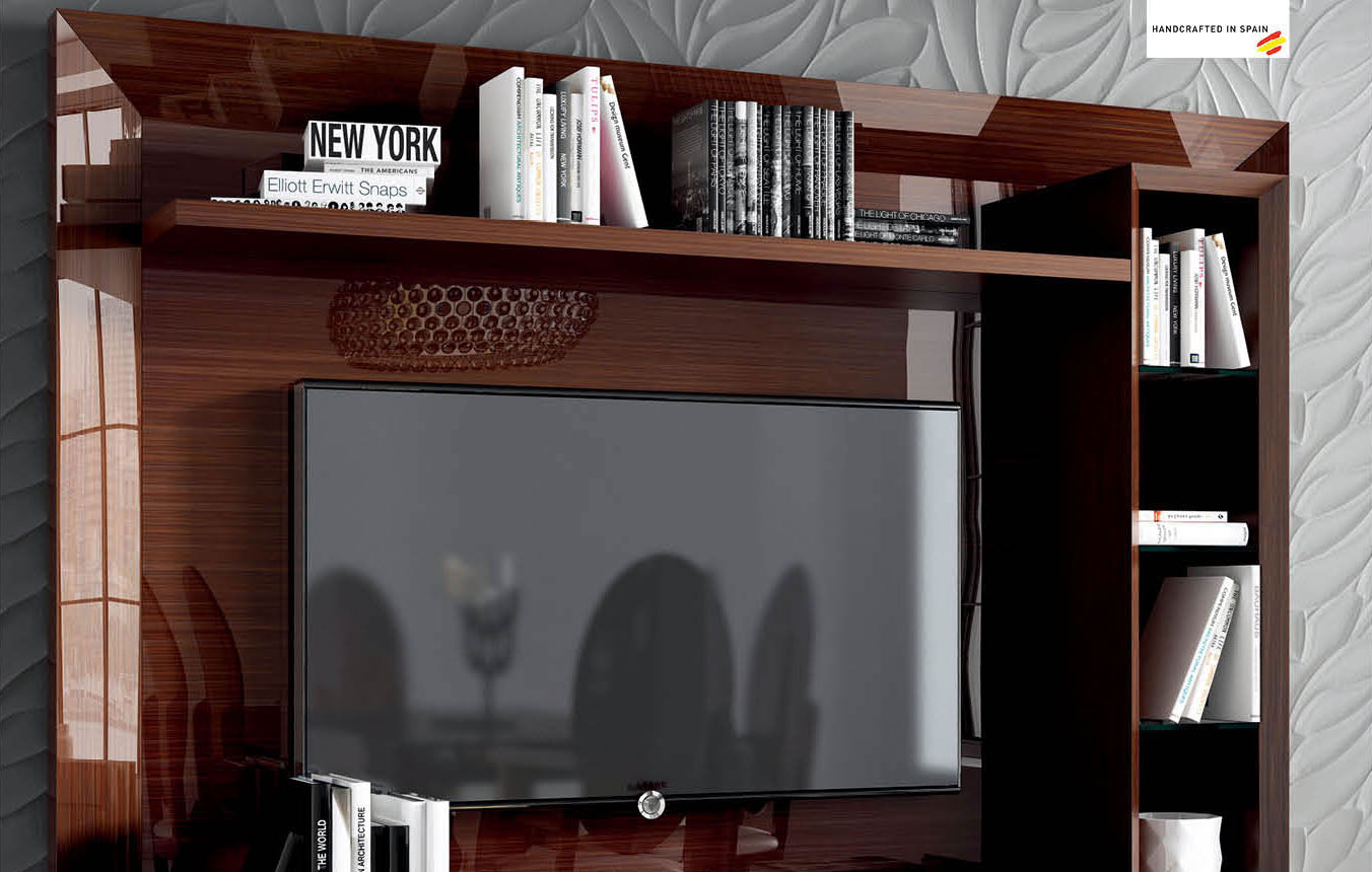 Made in Spain Walnut Protective Gloss Lacquer Wall Unit - Click Image to Close