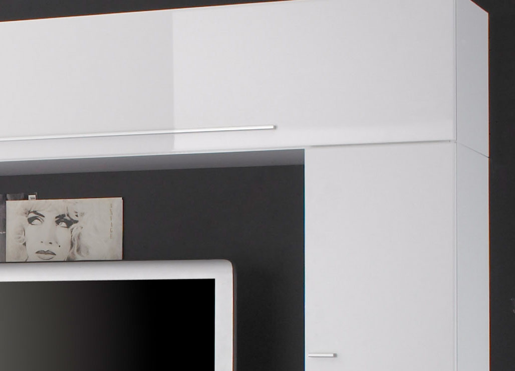 White Lacquered Contemporary Wall Unit with Dark Outer Frame - Click Image to Close