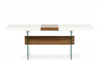 White and Walnut Floating Extendable Dining Table