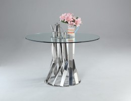 Glass and Chrome Round Dining Table with Unique Base