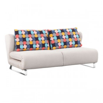 Fabric Contemporary Sofa Bed with Chrome Legs and Pillows