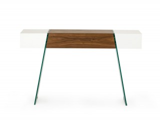 White and Walnut Floating Extendable Dining Table