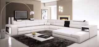 Extra Large Leather Sectional Sofa with Attached Corner Table