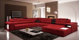 Extra Large Contemporary Sectional Sofa in Copper with End Table