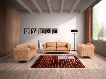 Hand Made in Italy Woven Leather Sides Design Ivory Sofa Set Hand Made in Italy Woven Leather Sides Design Ivory Sofa Set