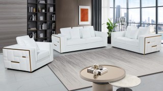 Modern White Upholstered in Italian Leather Sofa Set