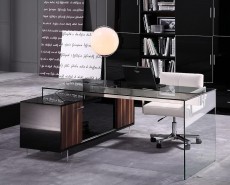 Contemporary Office Desk with Thick Acrylic Cabinet Support Legs Contemporary Office Desk with Thick Acrylic Cabinet Support Legs