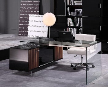 Contemporary Office Desk with Thick Acrylic Cabinet Support Legs