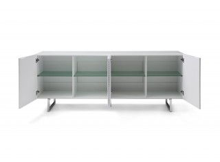 White Buffet with Wave Textured Doors and Glass Top