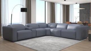 Grey Italian Leather Tufted Sectional with Recliner Mechanism