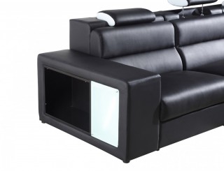 Long Rounded Contemporary Sectional in Black Bonded Leather