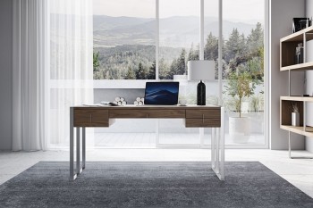 Modern Walnut Office Desk with Stainless Steel Legs