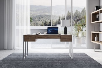 Modern Walnut Office Desk with Stainless Steel Legs Modern Walnut Office Desk with Stainless Steel Legs