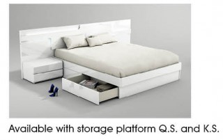 Lacquered Made in Spain Wood Modern Platform Bed with Extra Storage