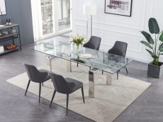 Extendable Clear Glass Top Leather Dining Set Furniture with Leaf Extendable Clear Glass Top Leather Dining Set Furniture with Leaf
