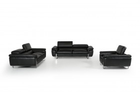 Italian Made Black Top Grain Full Leather Sofa Set