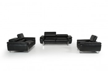 Italian Made Black Top Grain Full Leather Sofa Set