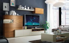 Natural Wood Color Wall Unit with Entertainment Center Natural Wood Color Wall Unit with Entertainment Center