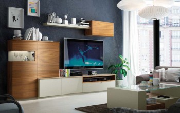 Natural Wood Color Wall Unit with Entertainment Center Natural Wood Color Wall Unit with Entertainment Center