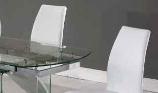 Urban Transparent Glass Table with Curved White Leather Chairs