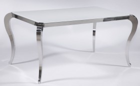 Santa Fe White Frosted Glass Contemporary Dining Table with Polished Legs
