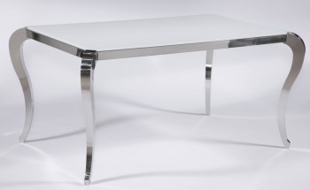 Santa Fe White Frosted Glass Contemporary Dining Table with Polished Legs Santa Fe White Frosted Glass Contemporary Dining Table with Polished Legs