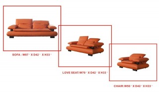 Sofa Set in Orange Leather with Wenge Wood Finished Accent