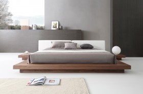 Elegant Leather Platform and Headboard Bed