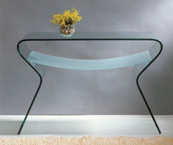 Clear Curved Glass Coffee Table with Shelf
