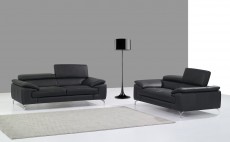 Unique Black Leather Sofa Set with Chrome Accents Unique Black Leather Sofa Set with Chrome Accents