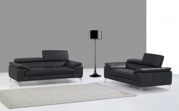 Unique Black Leather Sofa Set with Chrome Accents Unique Black Leather Sofa Set with Chrome Accents