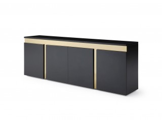 Modern Glossy Black Buffet with Golden Accents