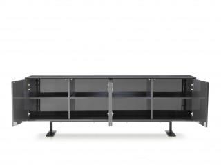 Modern High Gloss Dark Grey Buffet with Metal Base