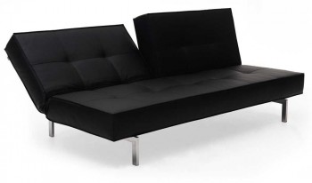 Black Leather Textile Convertible Sofa