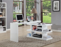 Modern High Gloss White Office Desk with Shelving System