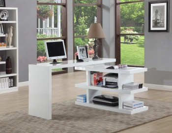 Modern High Gloss White Office Desk with Shelving System Modern High Gloss White Office Desk with Shelving System