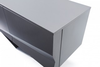 Modern Matte Grey TV Stand with Black Powder-Coated Metal Legs