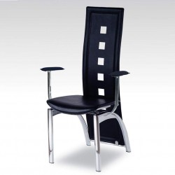 Leather Dining Chair With Contemporary Back and Chrome Shiny Legs