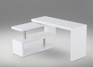 White Matte Finished Office Desk with S Shaped Bookcase