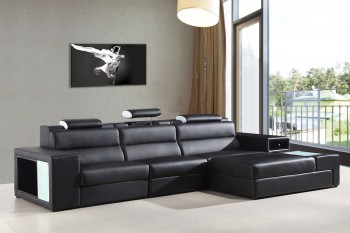 Long Rounded Contemporary Sectional in Black Bonded Leather