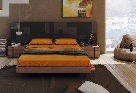 Lacquered Exotic Wood Platform and Headboard Bed