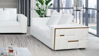 Modern White Upholstered in Italian Leather Sofa Set