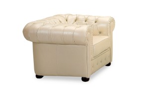 Ivory Italian Leather Sofa Set with Buttons