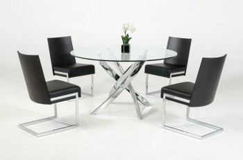 Contemporary Round Glass Top and Stainless Steel Base Dining Table