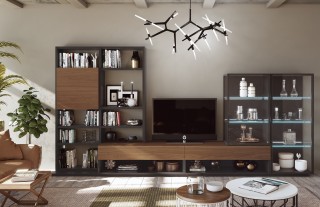 Modern Wall Unit with Natural Wood and Glass Shelves