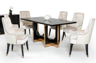 Black Crocodile Textured Top and Rose Gold Base Dining Table