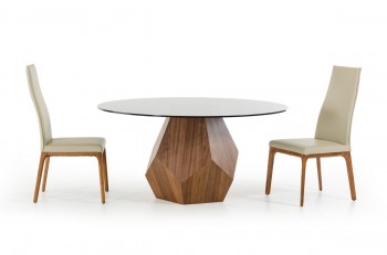 Creative Geometric Walnut Base Round Glass Top Dining Set