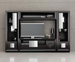 Elite Black and Silver Living Room Matte Wall Unit and Entertainment Center